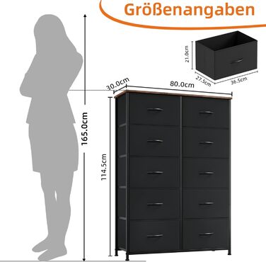 Комод Somdot з тканиною, комод, комод для спальні, вітальні, коридору, шафа для зберігання, комод з тканиною, 10 тканинних шухляд, рустикальний коричневий, 30Г x 80Ш x 114,5В см (10 шухляд)