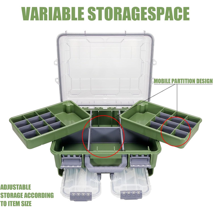 Рівневий водонепроникний ящик для рибальських снастей Seaknight, надійний замок, міцний ABS-пластик та регульовані відділення, органайзер для зберігання спорядження для лову коропа, окуня, прісноводної та морської ловлі, зелений, 3-