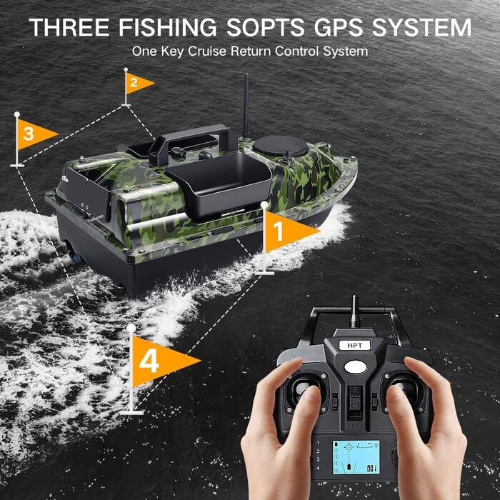 Приманка човен з 3 відсіками катапульти. Човни-наживки для лову коропа з GPS, 16 точок пам&39яті, з сумочкою, антенами, пропелером та ін., 12000mAh 500m GPS