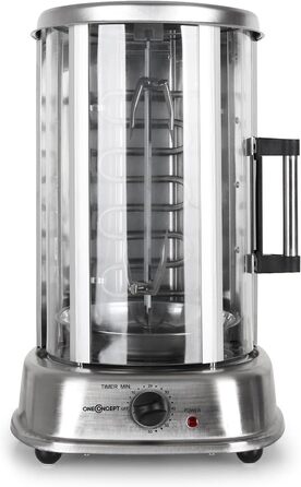 Гриль для шашлику oneConcept Kebap Master, Гіросгриль зі скляними розсувними дверима, закритий, шампур для шашлику, нержавіюча сталь, вертикальний гриль, розсувні двері, срібло