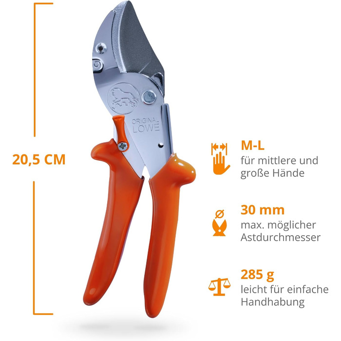 Оригінальні садові ножиці LWE 10 Professional Anvil 10.107 з обхідною геометрією - інноваційні гострі ножиці з ергономічними ручками та антипригарним покриттям на сталевому лезі для різання у садівництві