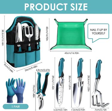 Набір садових інструментів Gartenwerkzeug, 7 предметів, для догляду за садом, стійкий до іржі. Садовий набір з органайзером-сумкою для інструментів, ідеальний подарунок для жінок-садоводів.