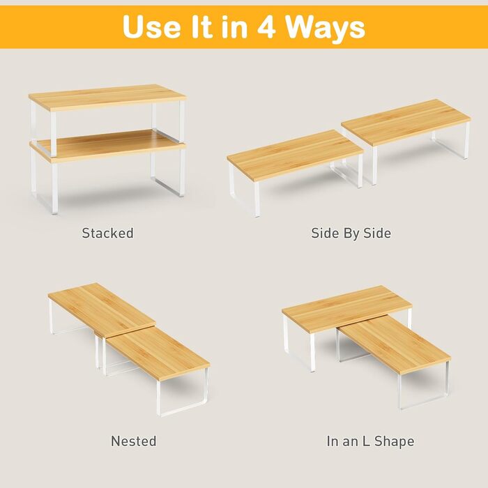 Органайзер для кухонних шаф, полиця з 4 предметів, вставка для кухонної полиці, полиця на кухонну стільницю, вежа для зберігання речей для кухні, ванної кімнати, вітальні - натуральний (натуральний)