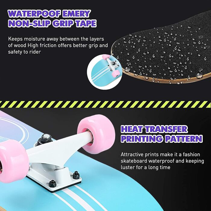 Скейтборд 31" Pink Classic 8-шаровий клен ABEC-11 95A – повний компліт для дівчат, дітей та початківців, рожевий