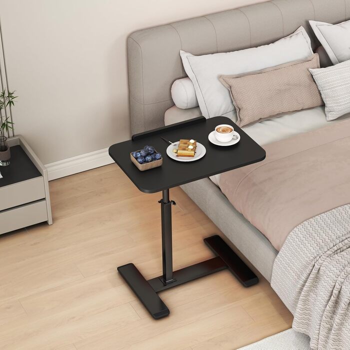 С-подібний бічний столик, регульований по висоті, підставка для ноутбука, що обертається на 360, бічний столик для дивана, мобільний дерев&39яний журнальний столик (чорний)