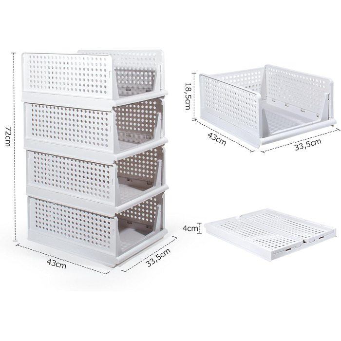 Набір органайзерів для гардеробу з 8 предметів, складні коробки для зберігання, система організації шухляд, шафок та гардеробів (білий - 18 см * 8)