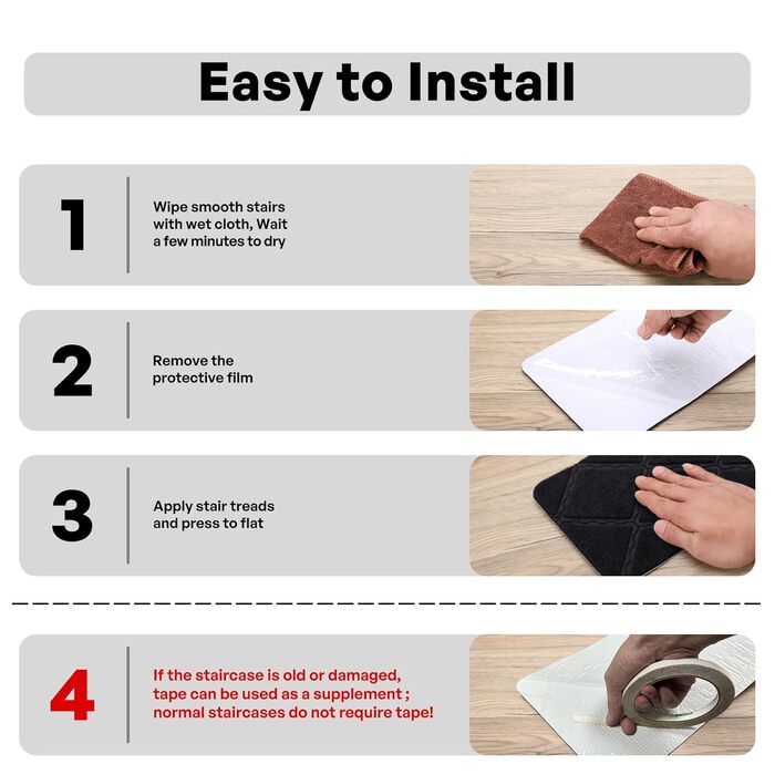 Сходинки для дерев&39яних сходинок, 15 шт. , 20,3 x 76,2 см, килим, сходова доріжка, для використання всередині приміщень, нековзні килимки для сходів для дітей, людей похилого віку та домашніх тварин, 8x30 дюймів, кубічний чорний 15