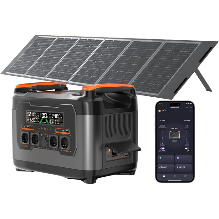 Портативна електростанція NECESPOW із сонячною панеллю 400 Вт, балконна електростанція з накопичувачем S2400, 2047,5 Втгод/змінний струм 2400 Вт (пікова потужність 4000 Вт), універсальний накопичувач енергії з мікроінвертором, сонячний генератор для домаш