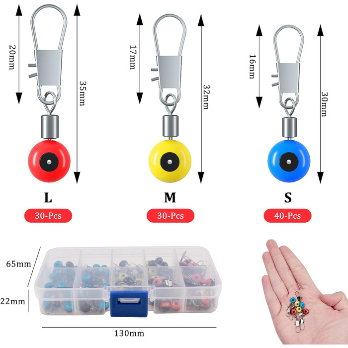 Предметів Набір вертлюгів для риболовлі Риболовний вертлюг із бочкою для лову риби Рибальський вертлюг із фіксатором Асортимент рибальських аксесуарів для риболовлі Містить 3 розміри, 100