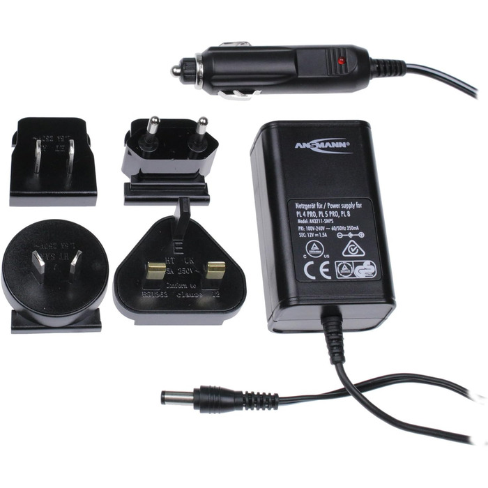 Універсальний зарядний пристрій ANSMANN Powerline 5 Pro AA, AAA, CD та 9V для акумуляторних батарей NiMh, NiCd з вилками для Великобританії, ЄС, США та Австралії та РК-дисплеєм, швидкий зарядний пристрій для заряджання та розряджання