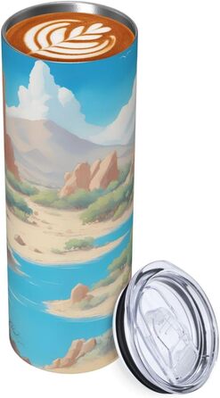 Кухоль з прямою трубочкою, 590 мл, дизайн оазис у пустелі, дорожній кухоль з принтом, підходить для кемпінгу, офісу та дому