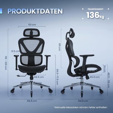 Ергономічне офісне крісло COLAMY Робоче крісло з подушкою сидіння у формі сідла для оптимального зняття тиску, дихаюче, 3D-підлокітники, підголівник, офіс/домашній офіс/кабінет, чорне Black-02