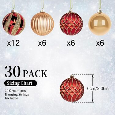 Різдвяні кулі 30 шт для ялинки червоні та золоті SHareconn
