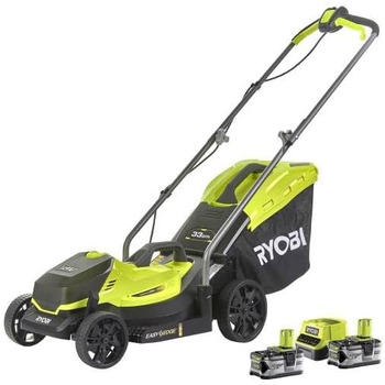 Акумуляторна газонокосарка Ryobi ONE 18 В, ширина зрізу 33 см, з акумулятором 2х4,0 Ач та зарядним пристроєм, складна, зручна ручка