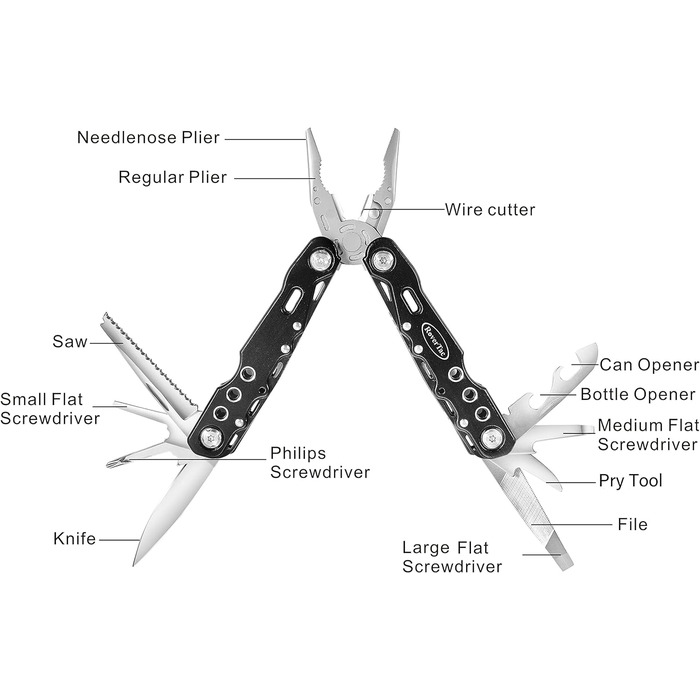 Кишеньковий ніж RoverTac Мультитул Плоскогубці, 14 в 1 Мультитул Ніж Плоскогубці Пила Відкривачка для пляшок Запобіжна застібка Не