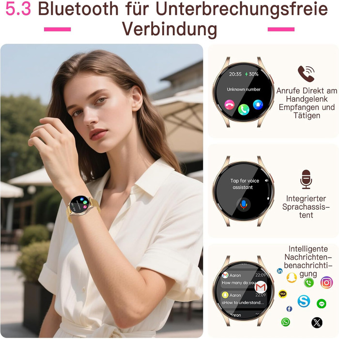 Жіночий смарт-годинник з ЕКГВСР/годинником заряду батареї/тиском батареї/ІМТ/сечовою кислотою, круглий 1,43-дюймовий AMOLED годинник для здоров&39я з функцією телефону, 24-годинний монітор серцевого ритму, монітор сну, фітнес-трекер менструального циклу, 