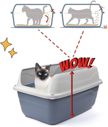 Котячий туалет GarPet XXL Extra High, відкритий котячий туалет з високим бортиком, великий лоток без кришки, гігієнічний котячий туалет