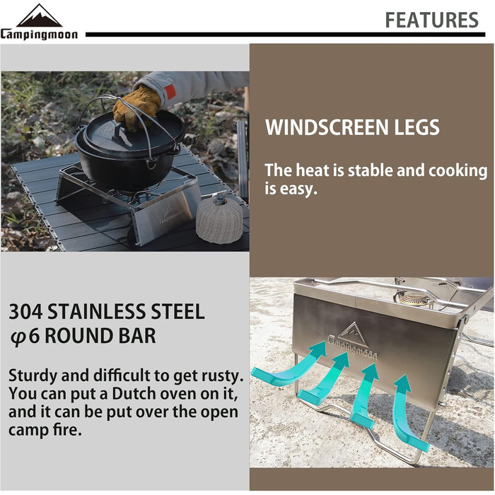 Складана решітка для гриля на відкритому вогні, для приготування їжі на вогнищі, портативна, з нержавіючої сталі 304, з решіткою для гриля, ніжками для вітрового скла та сумкою для перенесення MS-1018-SW