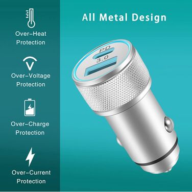 Адаптер LUOSIKE 20 Вт прикурювача USB C з кабелем блискавки 1 м, автомобільний зарядний пристрій для мобільних телефонів, двопорто