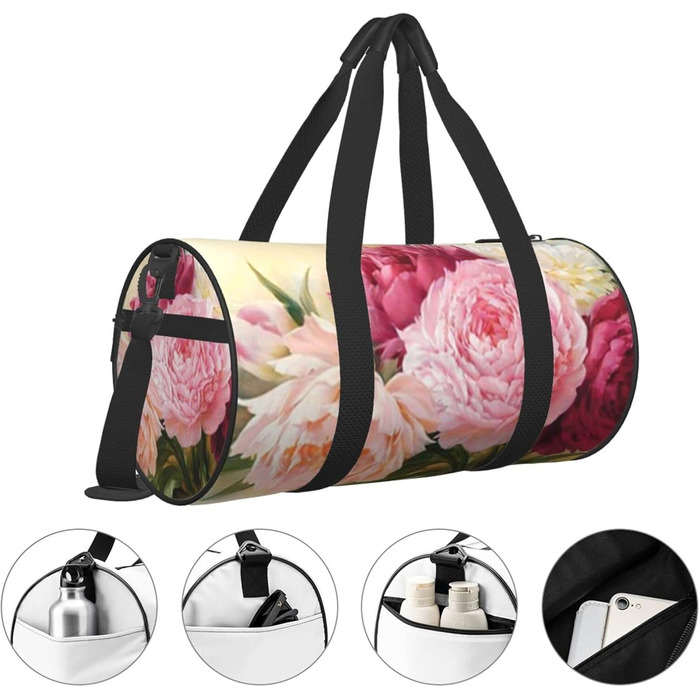 Дорожня сумка-циліндр, принт півонія, квіти, бутон. Спортивна сумка для чоловіків та жінок, сумка для подорожей, спортивна сумка