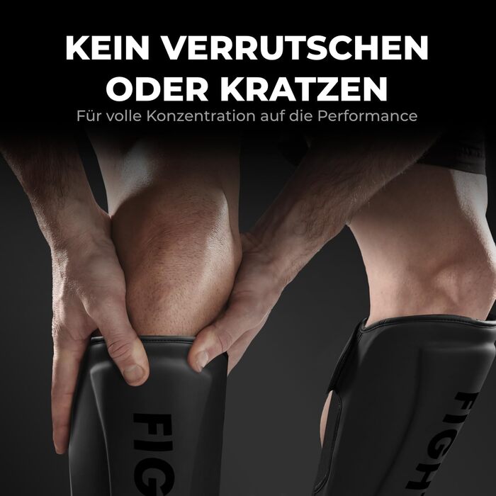 Професійні щитки для гомілок FIGHTR надзвичайно товсті - з ідеальною посадкою та ідеальною підкладкою Надзвичайно товстий захист гомілки для ударів ногами в кікбоксингу, ММА, муай-тай та бойових мистецтвах, повністю чорного кольору, розмір S