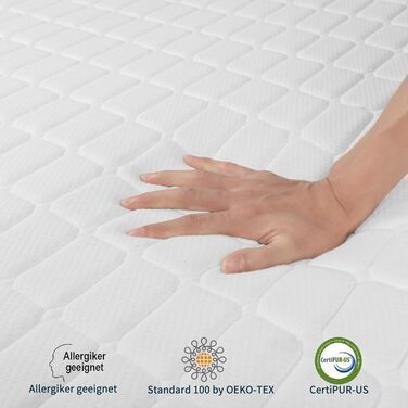 Ергономічний матрац Vesgantti з холодної піни, 7-зонний, середньої жорсткості, сертифікований Oeko-Tex з дихаючим чохлом (висота 26 см, 140 x 200 см) Висота 26 см, 140 x 200 см
