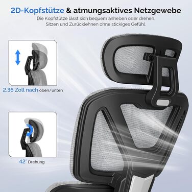 Ергономічне офісне крісло, стілець для роботи з підставкою для ніг, регульована спинка 90-120, поперекова підтримка, підлокітники з 4D PU, міцні металеві ніжки, надзвичайно широка подушка, темно-сірий колір, підходить для дорослих.