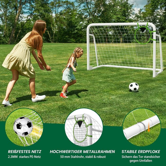 Міцний комплект футбольних воріт 4 розмірів для саду (180-365 см) Доступний як окремостоячий або складний варіант Зі сталевою трубою або ПВХ рамою Повний комплект для саду та парку 180120 см, металеві складні - Білий