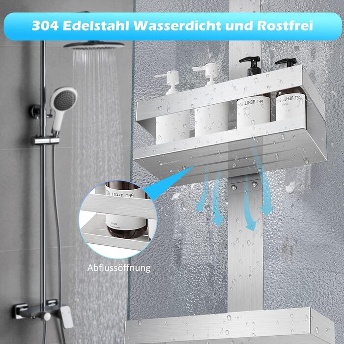 Підвісна полиця для душу, душова стійка з нержавіючої сталі SUS304, не потребує свердління для безрамних скляних дверей, тримач для шампуню та гелю для душу (стиль A (сріблястий))