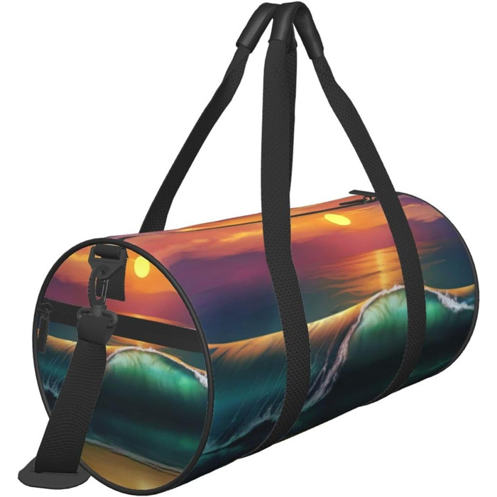 Спортивна сумка для подорожей, принт Захід сонця над морем, чорна, універсальний розмір, сумка на ніч