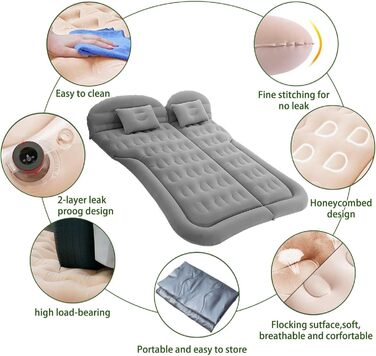 Автомобільний матрац, кемпінговий, зручний матрац для сну, надувний матрац з повітряним насосом для кемпінгу, подорожей на свіжому повітрі, для XPENG Xiaopeng P7 P7i G3 G6 G9 N5 BETA 2021 2022 2023, сірий-флокований