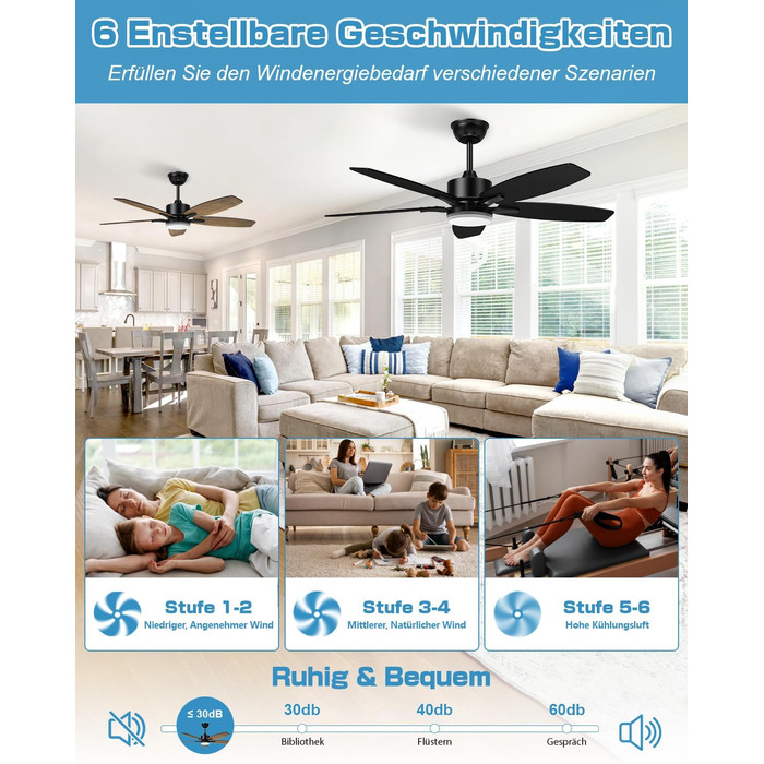 Стельовий вентилятор Airwit 106 см з підсвічуванням Двосторонні лопаті, Тихий стельовий вентилятор з підсвічуванням і пультом дист