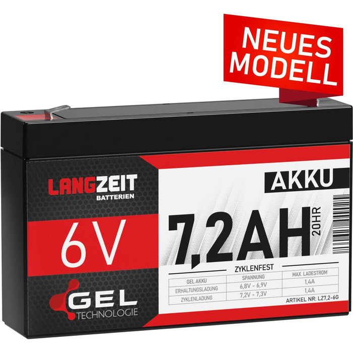 Професійний акумулятор для дитячих авто та електротранспорту LANGZEIT 6V 7,2Ah Gel Battery
