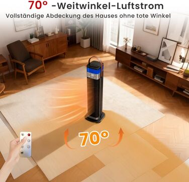 Тепловентиляторний обігрівач потужністю 2000 Вт із зволожувачем, енергозберігаючий та тихий керамічний баштовий обігрівач 70 з пультом дистанційного керування, 3 режими, 12-годинний таймер для вітальні, спальні та офісу