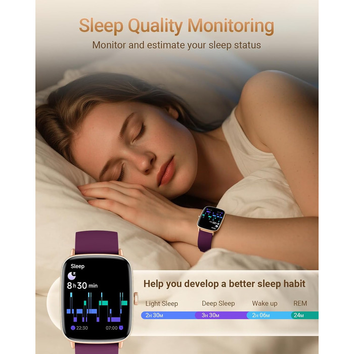 Розумний годинник для чоловіків та жінок з функцією телефону, фітнес-годинник 1,85 дюйма, понад 100 спортивних режимів, фітнес-трекер з моніторингом серцевого ритму/SpO2/сну, крокомір, водонепроникний спортивний годинник IP68 для iOS та Android, фіолетови