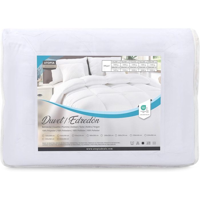 Постільна білизна Utopia Ковдра 200 x 200 см, Всесезонна ковдра 370 GSM Наповнювач, Дихаюча ковдра для сну, Ковдра, Super Soft Cud