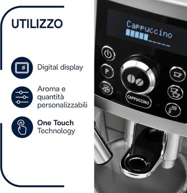 Повністю автоматична кавоварка (тиск 15 бар, автоматична система капучино, знімний резервуар для води 1,8 л, LCD панель, автоматичне очищення) сріблястий/чорний Кавоварка з удосконаленою молочною системою, 23.460.SB