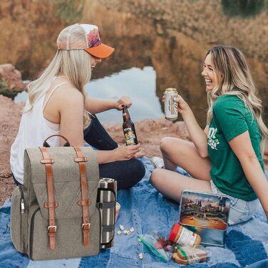 Рюкзак для пікніка на 4 особи з великою ізольованою сумкою-холодильником, набором кошика для пікніка з сумкою для вина, водонепроникною ковдрою для пікніка та набором столових приборів. Ідеально підходить для пляжу, весільний подарунок для пар, щітка