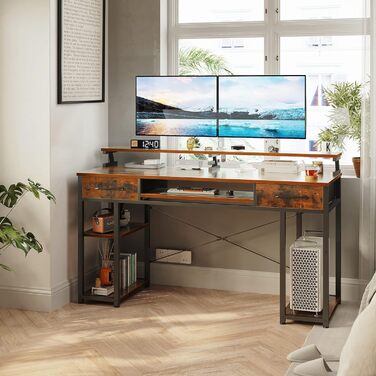 Стіл ODK, комп'ютерний стіл з висувними ящиками, 120x48x90см, дерев'яний стіл зі знімною полицею, офісний стіл з лотком для клавіа