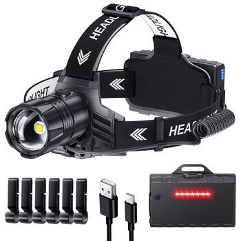 Акумуляторний світлодіодний налобний ліхтар, суперяскравий 120000 люмен, зручний налобний ліхтар з 5 режимами, водонепроникний IPX7, акумулятор 9000 мАг, масштабування, регульований налобний ліхтар на 120 для кемпінгу, риболовлі, активного відпочинку на с