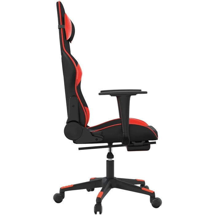 Геймерське крісло з підставкою для ніг, чорно-червона штучна шкіра, регульована спинка, функція повороту на 360 градусів, ергономічний комфорт, міцний матеріал, надійна стійкість, 37 x 45 см (Ш x Г), чорно-червоний