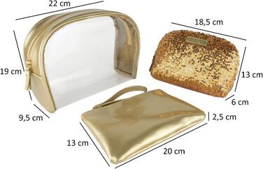 Золотий дорожній набір косметичок для жінок (3 частини) водонепроникна косметичка, органайзер для макіяжу в подарунковій коробці 282