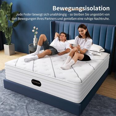 Матрац 160x200, висота 28 см, сертифікований Oeko-TEX, 7-зонний пружинний матрац з комфортною піною, м&39яка поверхнева тканина, матрац для дорослих, рівень жорсткості H3, 28 см, 160x200x28xсм