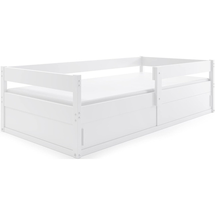 Дитяче ліжко Interbeds, підлогове дерев&39яне ліжко, односпальне ліжко Монтессорі із захистом від падіння та рейковою основою 160x80 см (біле)