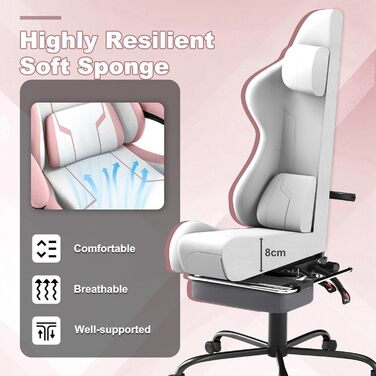 Ігрове крісло HENGMEI Ергономічне комп&39ютерне крісло Масажне ігрове крісло Офісне крісло Поворотне крісло з масажною поперековою подушкою, підставкою для ніг, м&39якими підлокітниками Підголівник Настільне ігрове крісло, рожеве - шорстка поверхня