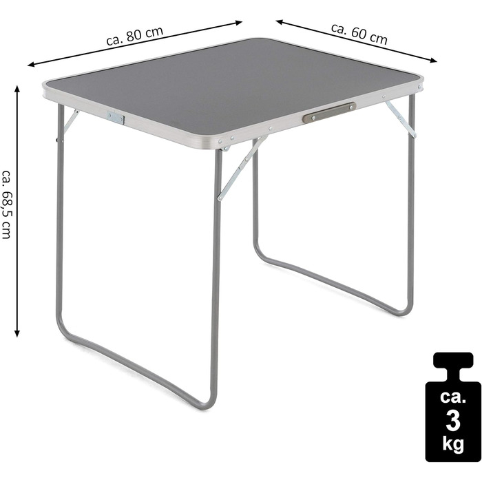 Кемпінговий стіл, вуличний стіл, сірий, складаний з ручкою для перенесення, 80x60x70 см, легкий, розкладний стіл, бічний столик, столик-валіза, кемпінговий стіл, балконний стіл