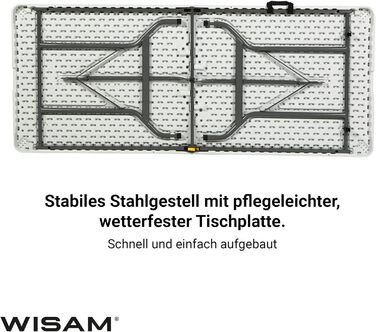 Пластиковий розкладний стіл Wisam, садовий стіл, обідній стіл, кемпінговий стіл, стіл-валіза, складаний 180 см, ідеально підходить для саду, балкону, кемпінгу
