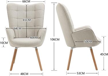 Крісло-реклайнер М&39які крісла Одинарний диван з дерев&39яними ніжками Крісло-підголовник для вітальні Спальні Офісний туалетний столик, тканина, бежевий