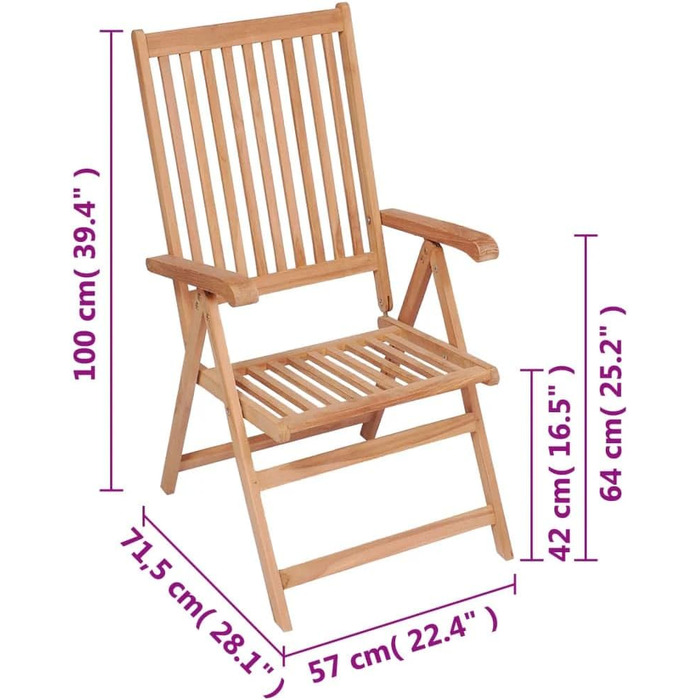 Регульовані садові стільці 4 шт. Тик з масиву дерева