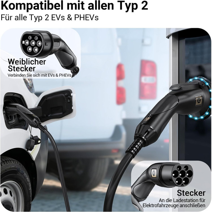 Зарядний кабель Tera EV Тип 2 22KW 32A 7,5-метровий 3-фазний тип 2 до типу 2 Mennekes IP55 Швидка зарядка Зарядний кабель електром